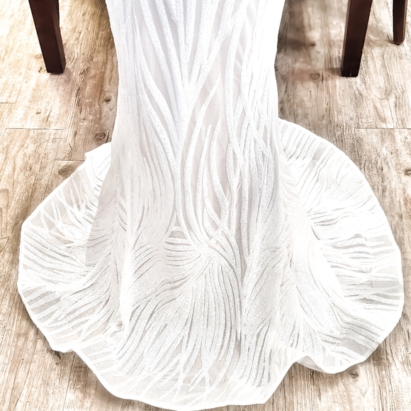 Mermaid Sequin White Wedding Dress | Sequined Tiger Zebra Print Wedding Gown - Picture 5 of 11